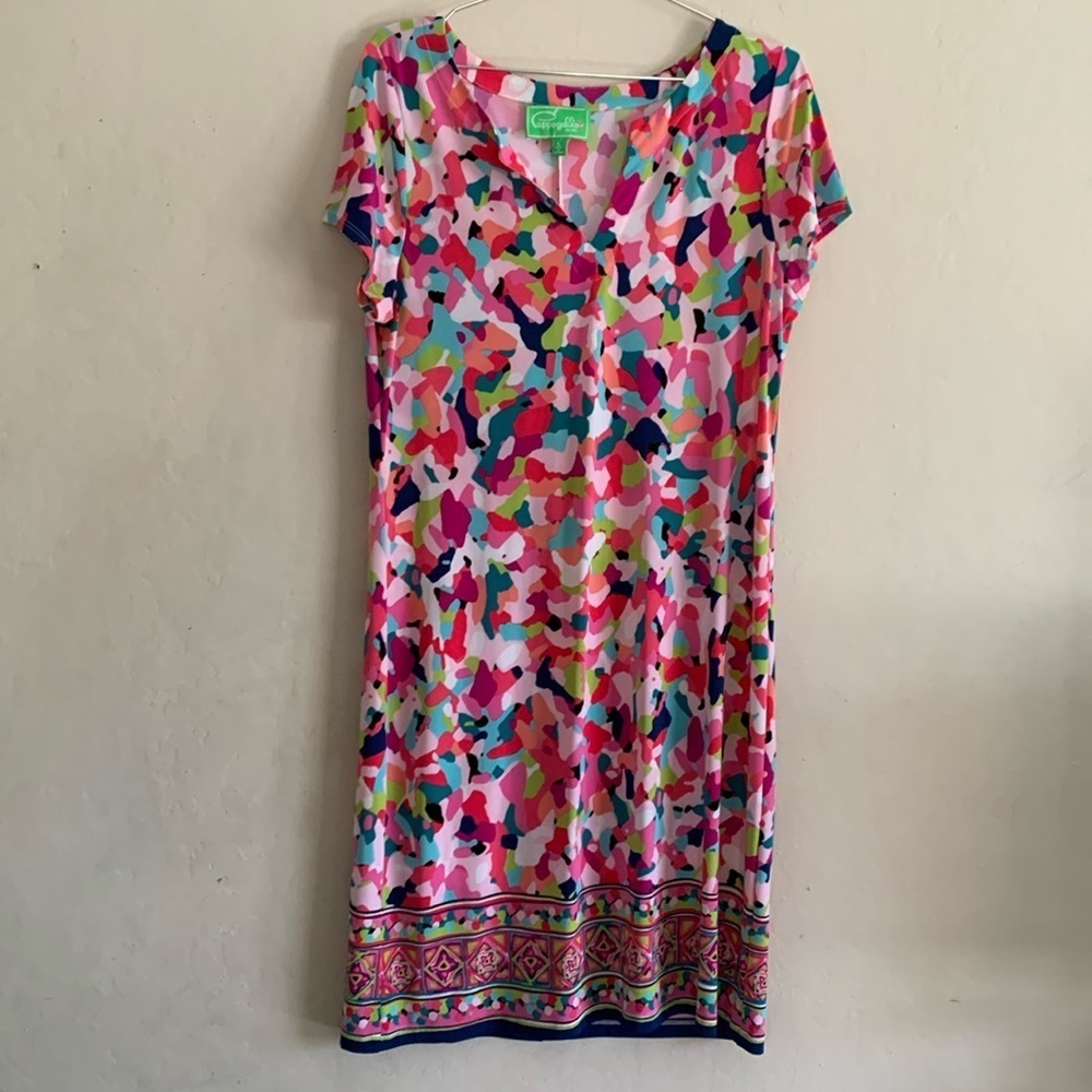 Pappagallo Tropical Pink Multicolor Short Sleeve Dress Size Large
